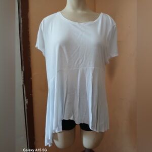 Zara White Asymmetrical Short Sleeve T-Shirt